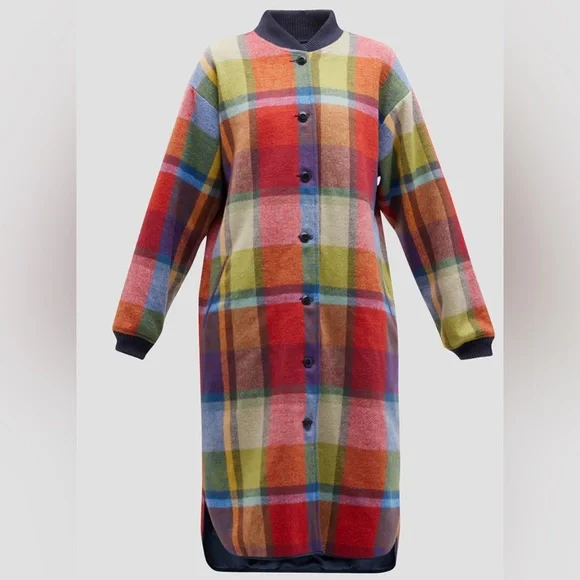 THE GREAT. The Long Plaid Wool Blend Bomber Jacket